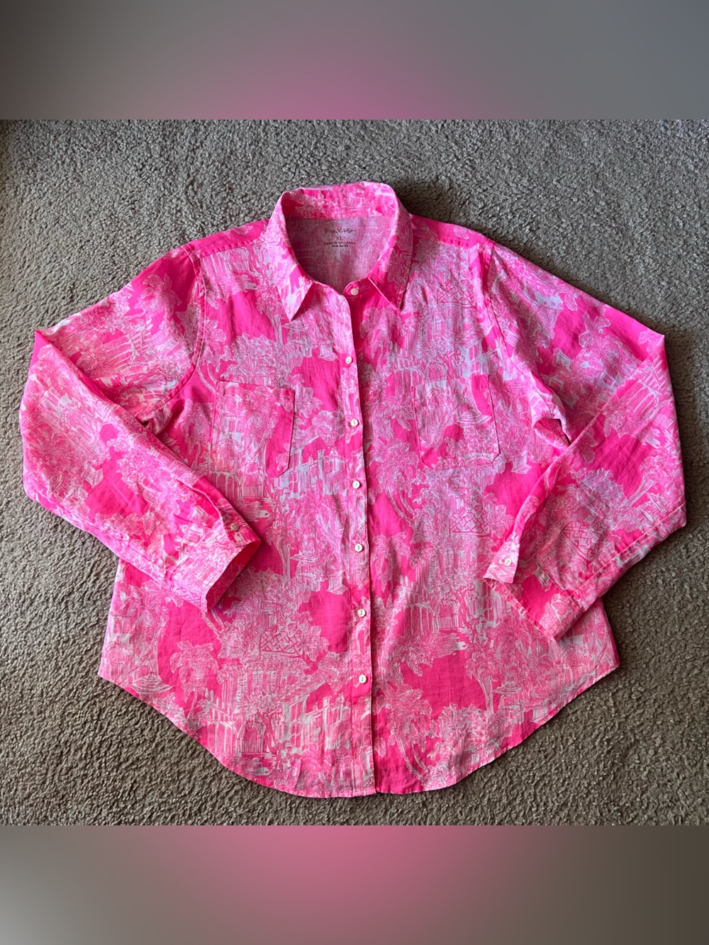 Lilly Pulitzer Sea View Linen Button Down Shirt Size XL in Roxie Pink - Picture 8 of 13